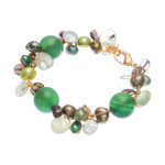 Gold-accented multi-gemstone beaded bracelet, 'Spring Majesty' - Multi-Gemstone Green Beaded Bracelet with Gold-Plated Clasp