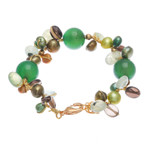Gold-accented multi-gemstone beaded bracelet, 'Spring Majesty' - Multi-Gemstone Green Beaded Bracelet with Gold-Plated Clasp