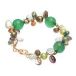 Gold-accented multi-gemstone beaded bracelet, 'Spring Majesty' - Multi-Gemstone Green Beaded Bracelet with Gold-Plated Clasp