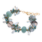 Gold-accented agate and quartz beaded bracelet, 'Blue Spell' - 18k Gold-Accented Blue Agate and Quartz Beaded Bracelet