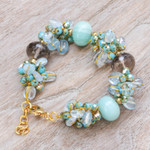 Gold-accented agate and quartz beaded bracelet, 'Blue Spell' - 18k Gold-Accented Blue Agate and Quartz Beaded Bracelet