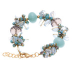Gold-accented agate and quartz beaded bracelet, 'Blue Spell' - 18k Gold-Accented Blue Agate and Quartz Beaded Bracelet