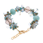 Gold-accented agate and quartz beaded bracelet, 'Blue Spell' - 18k Gold-Accented Blue Agate and Quartz Beaded Bracelet