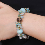 Gold-accented agate and quartz beaded bracelet, 'Blue Spell' - 18k Gold-Accented Blue Agate and Quartz Beaded Bracelet