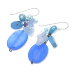 Multi-gemstone dangle earrings, 'Blue Symphony' - Dangle Earrings with Quartz Howlite and Cultured Pearl