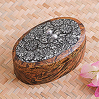 Aluminum-accented wood jewelry box, 'Eden Secret' - Mango Wood Jewelry Box with Floral Aluminum Accent