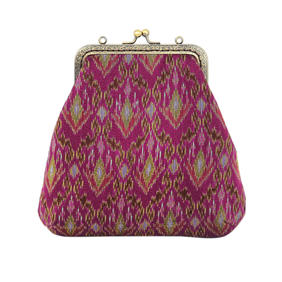 Silk shoulder bag, 'Pleasant Purple' - Silk Shoulder Bag with Removable Brass Strap in Purple