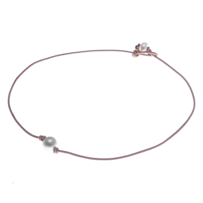 Cultured pearl cord pendant necklace, 'Innocent Soul' - Leather Cord Necklace with Cultured Pearl Pendant and Clasp