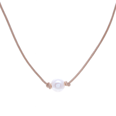 Cultured pearl cord pendant necklace, 'Innocent Soul' - Leather Cord Necklace with Cultured Pearl Pendant and Clasp