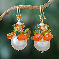 Gold-plated multi-gemstone cluster dangle earrings, 'Paradise Fruits'