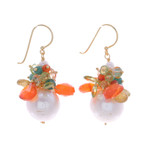Gold-plated multi-gemstone cluster dangle earrings, 'Paradise Fruits' - 18k Gold-Plated Multi-Gemstone Dangle Earrings with Pearls