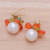 Gold-plated multi-gemstone cluster dangle earrings, 'Paradise Fruits' - 18k Gold-Plated Multi-Gemstone Dangle Earrings with Pearls (image 2b) thumbail