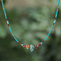 Multi-gemstone macrame pendant necklace, 'Delicate Touch'
