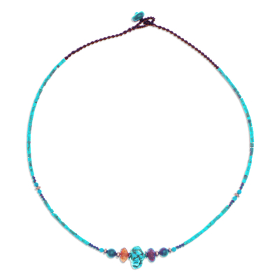 Multi-gemstone macrame pendant necklace, 'Delicate Touch' - Multi-Gemstone Macrame Pendant Necklace from Thailand