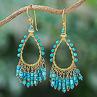 Gold-accented howlite and hematite chandelier earrings, 'Bright Flair'