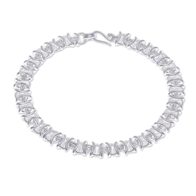 Sterling silver link bracelet, 'Divergent Ties' - Modern Sterling Silver Link Bracelet in Brushed-Satin Finish