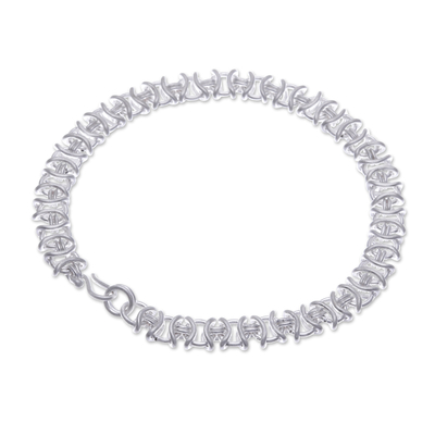 Sterling silver link bracelet, 'Divergent Ties' - Modern Sterling Silver Link Bracelet in Brushed-Satin Finish