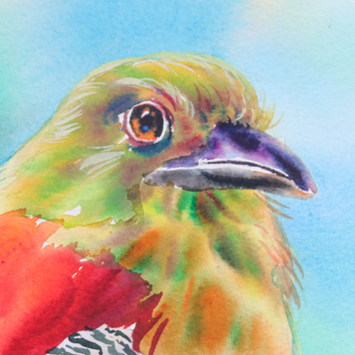 'Orange-Breasted Trogon' (2021) - Realistic Watercolor Painting of Orange-Breasted Trogon Bird