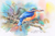 'Rufous-Collared Kingfisher' (2021) - Pintura de acuarela de pájaro martín pescador de collar rufo
