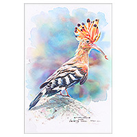 'Eurasian Hoopoe' (2021) - Realistic Watercolor Painting of Eurasian Hoopoe Bird
