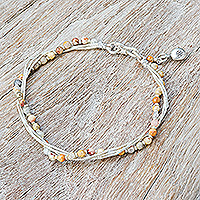 Jasper and silver beaded charm bracelet, 'My Courageous Day'