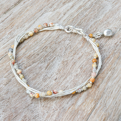 Jasper and silver beaded charm bracelet, 'My Courageous Day' - Warm-Toned Natural Jasper and Silver Beaded Charm Bracelet
