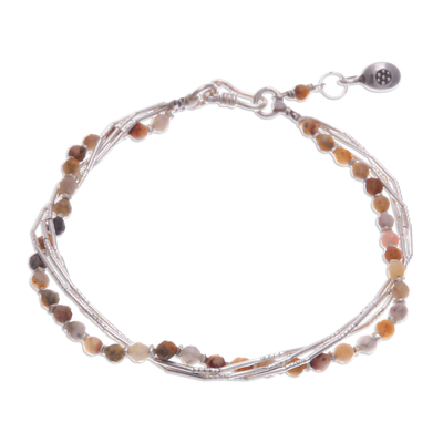 Jasper and silver beaded charm bracelet, 'My Courageous Day' - Warm-Toned Natural Jasper and Silver Beaded Charm Bracelet