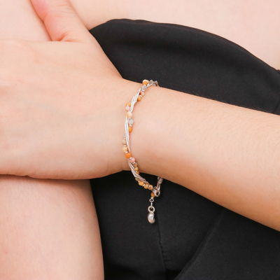 Charm-Armband aus Jaspis und Silberperlen - Charm-Armband aus natürlichem Jaspis in warmen Farbtönen und Silberperlen