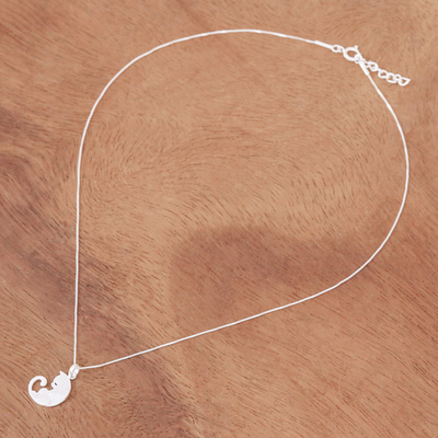 Sterling silver pendant necklace, 'Lazy Cat' - 925 Silver Cat Pendant Necklace with Brushed-Satin Finish