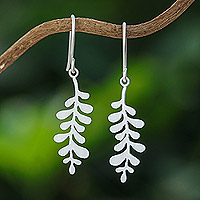 Sterling silver dangle earrings, 'Fern Flair' - Sterling Silver Fern Leaf Dangle Earrings from Thailand