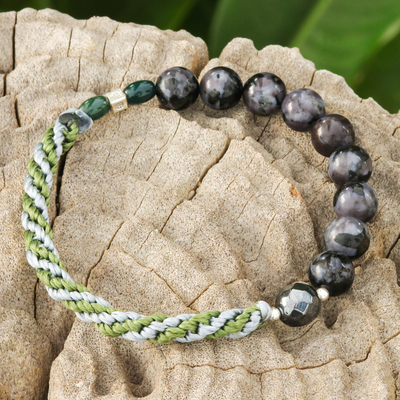 Multi-gemstone beaded stretch bracelet, 'Mystic Journey' - Multi-Gemstone Beaded Stretch Bracelet in Green and Grey