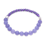 Anhydrite beaded macrame stretch bracelet, 'Fearless Glam' - Handmade Anhydrite & Silver Beaded Macrame Stretch Bracelet