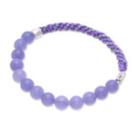 Anhydrite beaded macrame stretch bracelet, 'Fearless Glam' - Handmade Anhydrite & Silver Beaded Macrame Stretch Bracelet