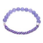 Anhydrite beaded macrame stretch bracelet, 'Fearless Glam' - Handmade Anhydrite & Silver Beaded Macrame Stretch Bracelet