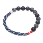 Jasper and carnelian beaded stretch bracelet, 'Sea Journey' - Jasper and Carnelian Stretch Bracelet in Blue and Grey