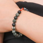 Jasper and carnelian beaded stretch bracelet, 'Sea Journey' - Jasper and Carnelian Stretch Bracelet in Blue and Grey