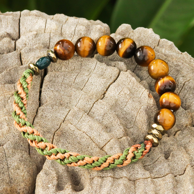 Multi-gemstone beaded stretch bracelet, 'Earth Journey' - Multi-Gemstone Beaded Stretch Bracelet in Brown and Green
