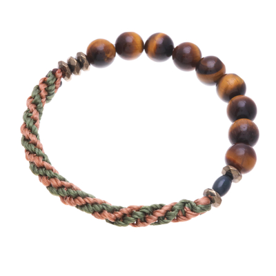 Multi-gemstone beaded stretch bracelet, 'Earth Journey' - Multi-Gemstone Beaded Stretch Bracelet in Brown and Green