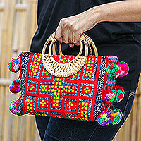 Cotton and natural fiber blend handle bag, 'Hill Tribe's Joy' - Traditional Cotton and Natural Fiber Blend Handle Bag