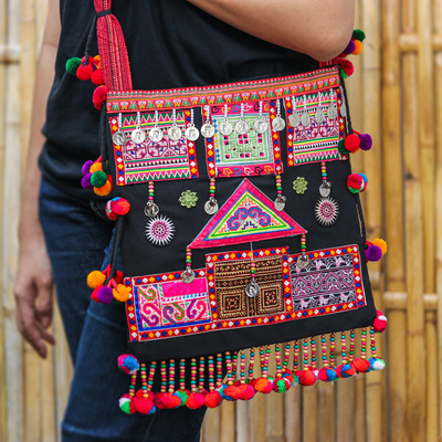 Umhängetasche aus Baumwollmischung - Hmong-inspirierte Umhängetasche aus Baumwollmischung aus Thailand