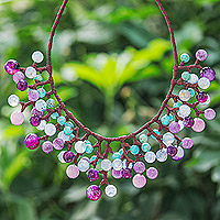 Multi-gemstone waterfall choker necklace, 'Spring Bubbles' - Purple and Blue Multi-Gemstone Waterfall Choker Necklace
