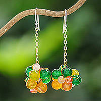 Gold-plated multi-gemstone cluster dangle earrings, 'Sunny Feelings' - Multi-Gemstone Cluster Dangle Earrings in a Warm Palette