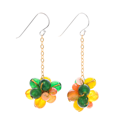 Gold-plated multi-gemstone cluster dangle earrings, 'Sunny Feelings' - Multi-Gemstone Cluster Dangle Earrings in a Warm Palette