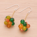 Gold-plated multi-gemstone cluster dangle earrings, 'Sunny Feelings' - Multi-Gemstone Cluster Dangle Earrings in a Warm Palette