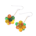 Gold-plated multi-gemstone cluster dangle earrings, 'Sunny Feelings' - Multi-Gemstone Cluster Dangle Earrings in a Warm Palette