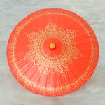Cotton parasol, 'Orange Splendor' - Cotton and Bamboo Thai Parasol Hand-Painted in Orange & Gold