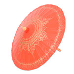 Cotton parasol, 'Orange Splendor' - Cotton and Bamboo Thai Parasol Hand-Painted in Orange & Gold