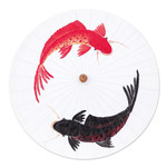 Cotton parasol, 'Charming Couple' - Hand-Painted Cotton and Bamboo Thai Parasol with Fish Motif