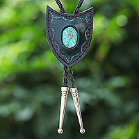 Howlite and leather bolo tie, 'Turquoise Shield'