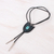Howlite and leather bolo tie, 'Turquoise Shield' - Leather Bolo Tie with Howlite Stone & Silver-Plated Accents (image 2c) thumbail
